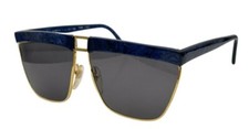 Vintage Lugene Collection Blue Marble Gold Square Sunglasses Italy W/ NEW LENSES