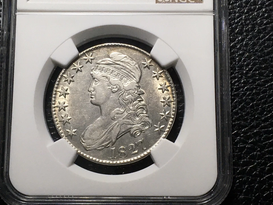 1827 Capped Bist Half Sq 2 O-111 Rarity 4 White Bright Light Gold Rim Toning - Image 2 of 4