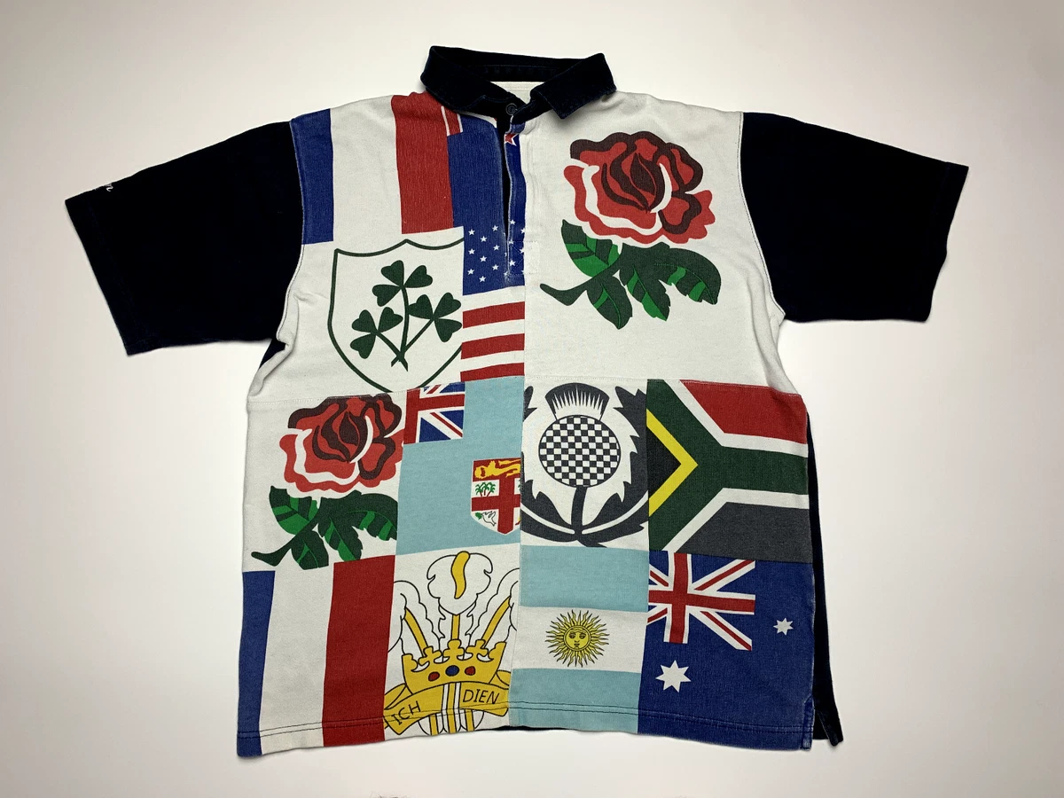 Cotton Traders Multi Flag Rugby Polo Shirt Large World Cup 6 Nations.  England