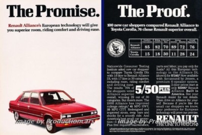 1986 Renault Alliance 2-page Advertisement Print Art Car Ad J714