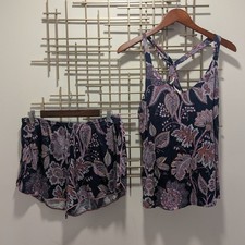 Soma Cool Nights PJ Set Navy Paisley Print Tank Top Shorts Sleepwear Women's L