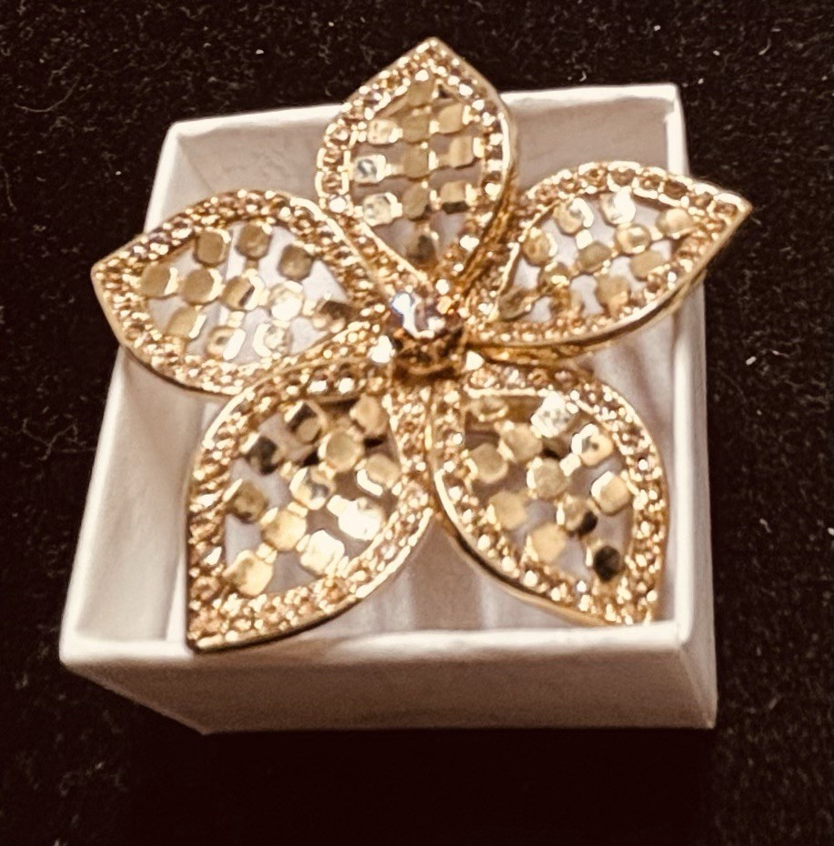 Large Flower Statement Ring Yellow Topaz Rhinesto… - image 5