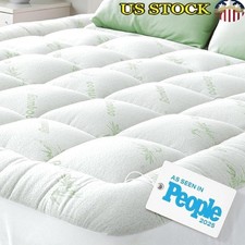 Ultra Soft Bamboo Mattress Topper Cooling Washable Pillow Top Back Support New