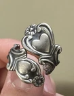 AVON Sterling Silver Ring Adjustable Womens Bypass Spoon Ring Hearts Vintage