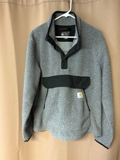 Carhartt Sherpa Fleece Pullover Relaxed Fit 3/4 T Snap Grey Black Men s Size M