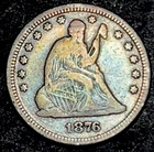 1876 Seated Liberty Silver Quarter 25c Obsolete Type Coin Toned