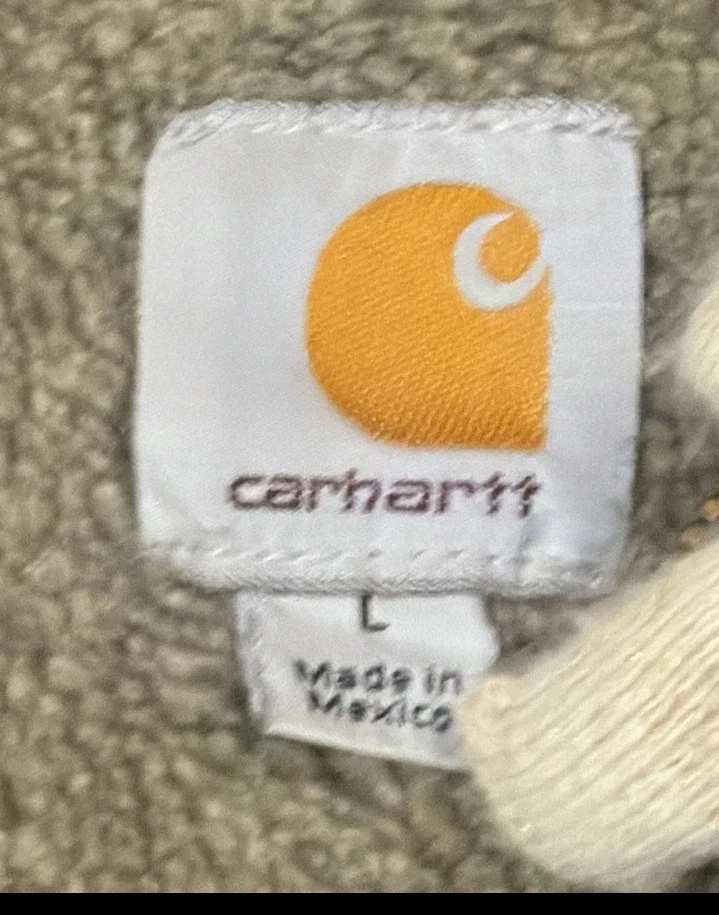 Carhartt Jacket Mens L Faded Black Duck Canvas Hooded Sherpa Lined Workwear Coat - Image 3 of 4