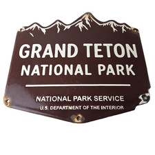 Vintage Grand Teton National Park Sign - Wyoming Cabins Forest Porcelain Sign