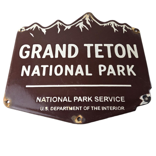 Vintage Grand Teton National Park Sign - Wyoming Cabins Forest Porcelain Sign