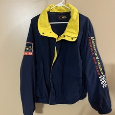 Vintage 90s Formula One Team Jacket Size XL Navy Blue Nylon Mastercard Racing