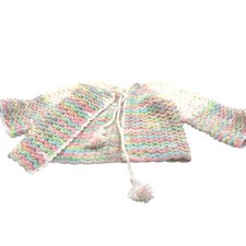 Vintage Crochet Baby Cardigan Sweater 2T 3T Tassel Ties, winter baby top