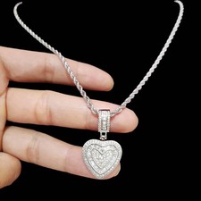 Women Stainless Steel Heart CZ Pendant Rope Chain Elegant Party Jewelry Necklace