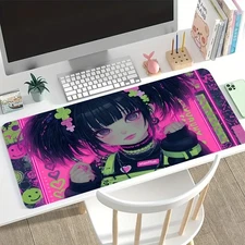 1pc Large Cyberpunk Girl Neon Gaming Desk Mat - Non-Slip Rubber Base, Oversized