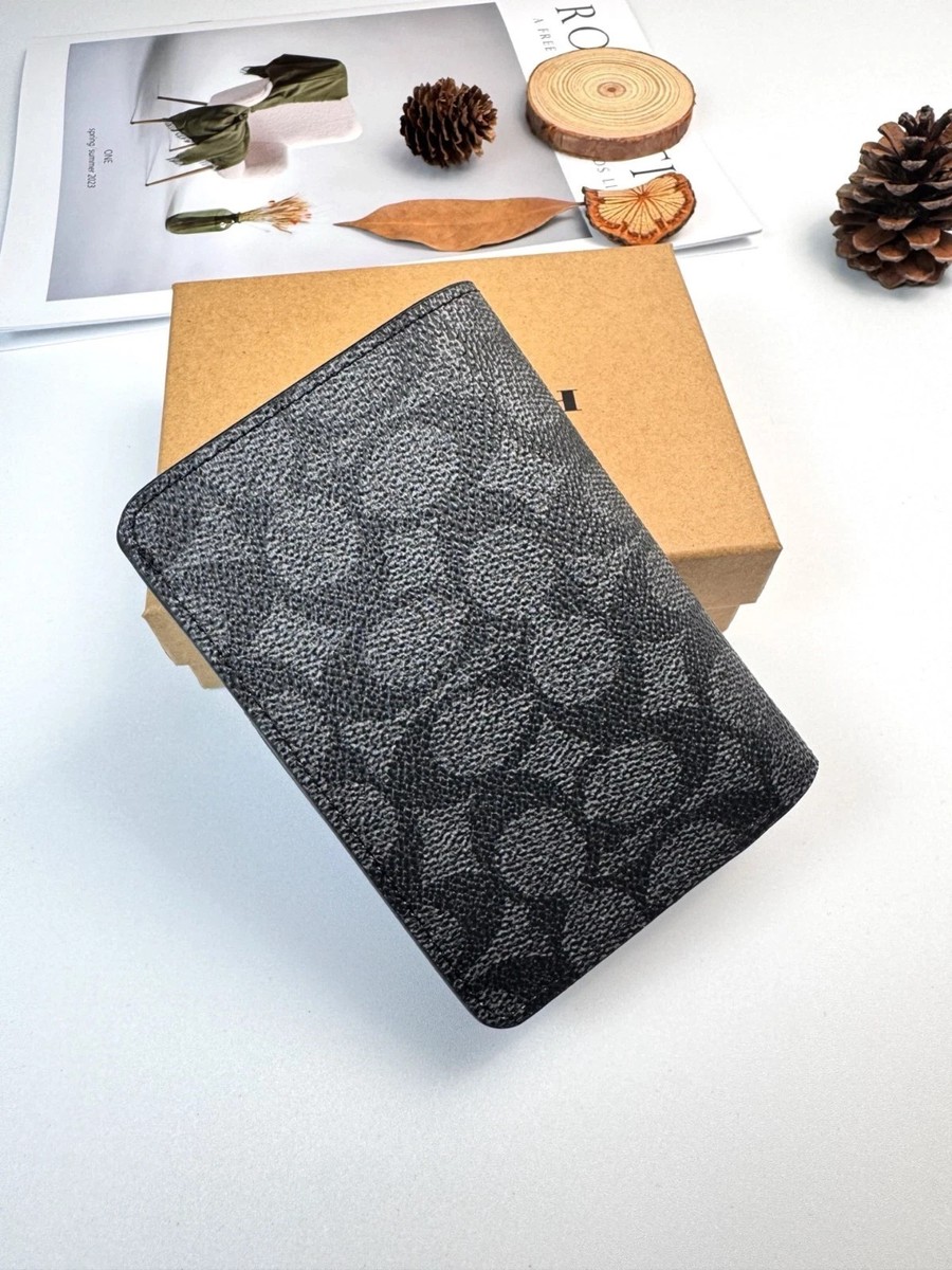 NEW COACH Medium Corner Zip Wallet in Signature Canvas Cha/Blk
