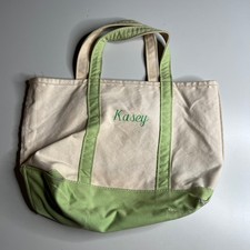 Vintage L.L. Bean Boat and Tote Canvas Bag Green Trim Monogram Kasey Medium