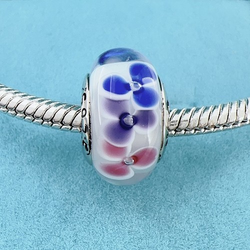 Authentic Colorful Floral Murano Glass Bead European Charm 925 Sterling