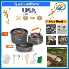 Lightweight Camping Cookware Set Nonstick Pots Pans Utensils Grey