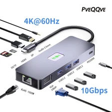 11-in-1 USB C Hub With 4K HDMI/DP VGA USB3.1 Ethernet For Macbook Laptop PC iPad