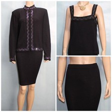 St John Evening Black Jacket Skirt Top XL L 12 14 3pc Suit Sequin Trim Sparkle