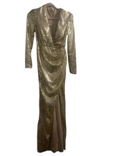 Modesees Women's Long Open Leg Gold Sparkly Dress Size 4 New