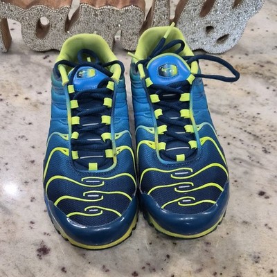 Nike Air Max Plus TN Blue Yellow Cushioned Mesh Athletic Sneakers Rubber Outsole