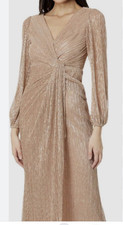 Adrianna Papell Metallic Mesh Draped Light Gold Dress Ladies Size 6