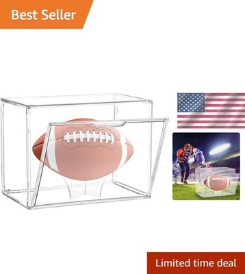 Football Display Case Full Size Acrylic Clear Box with Stand UV Protected Memo