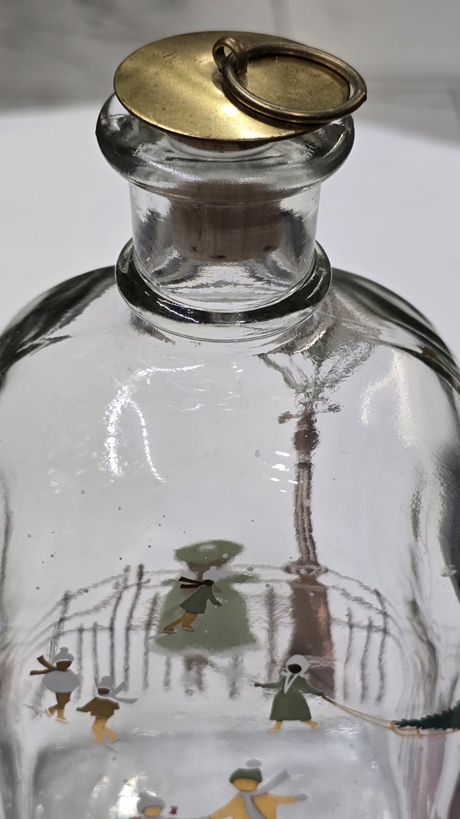 VTG Holmegaard Denmark Glass Bottle #288 Ice Skating Scene Christmas Decanter 