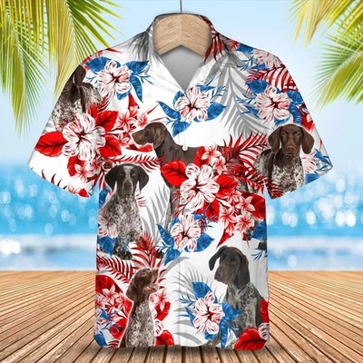 German Shorthaired Pointer American flag Hawaiian Shirt Summer aloha shirt Men H