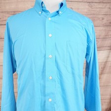 Chaps Dress Shirt Mens 17.5 34/35 Blue Classic Fit Wrinkle Free Button Down