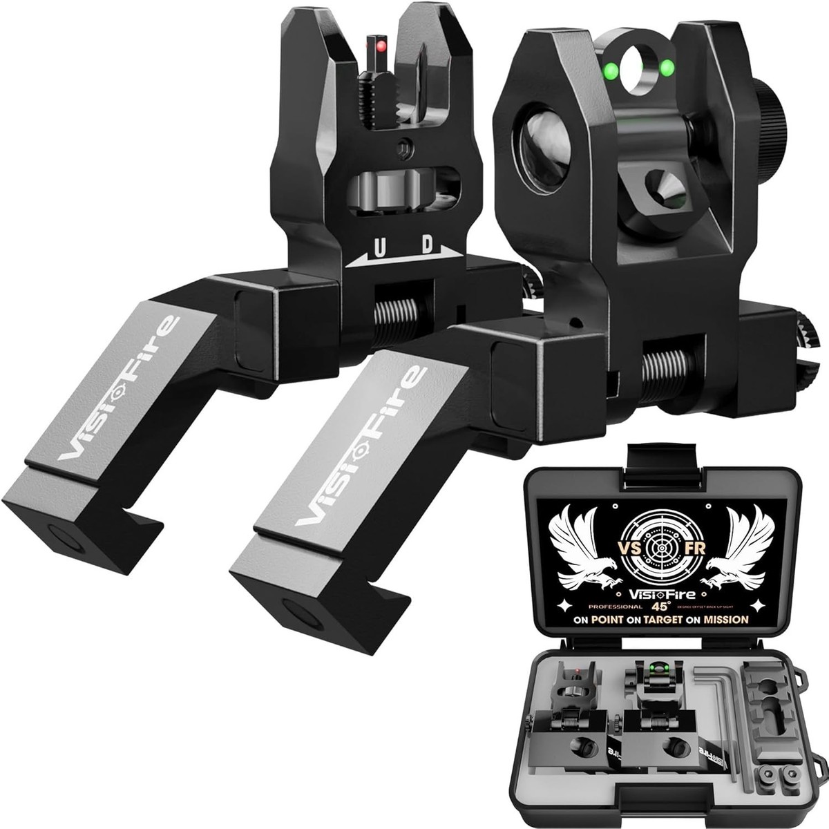 45 Degree Offset Iron Sights| Flip Up Fiber Optic Sights with Red