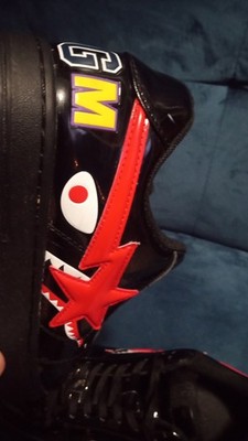 A Bathing Ape Bape Sta Shark Black Red Patent Leather Men display picture 3