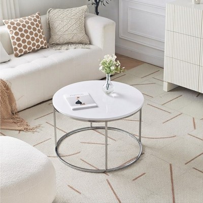 Couchtisch weiß rund modern Hochglanz klein Wohnzimmer Teetisch