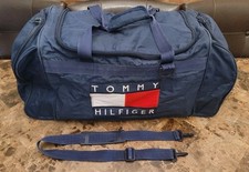 Tommy Hilfiger Duffel Bag Blue Large 27" Flag Logo Travel Weekender Gym Vtg 90s