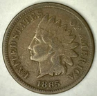 1865 Indian Head Cent US Type Coin Very Good Circulated Bronze 1c VG