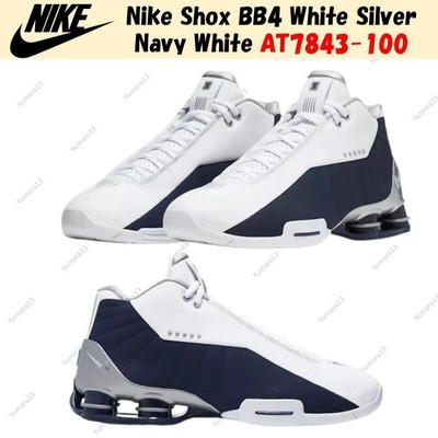 Nike Shox BB4 White Silver Navy White AT7843-100 Men's Size