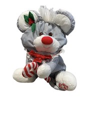 12" FISHER PRICE PUFFALUMP GRAY MOUSE PLUSH TOY CHRISTMAS CANE 1987