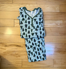 Lauren Conrad Women s S Cotton Knit Pajama Set V-Neck Tree Print Button Size S