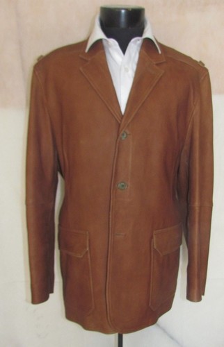 $1400 Theory Three Buttons Dual Vents Brown Leather Men jacket XL 44 R - Afbeelding 1 van 9