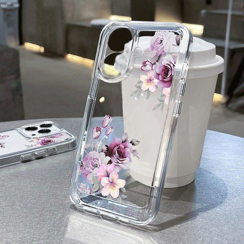For iPhone 16 15 Pro Max 14 13 12 11 XR XS Slim Clear Silicone Flower Case Cover - Picture 28 of 28