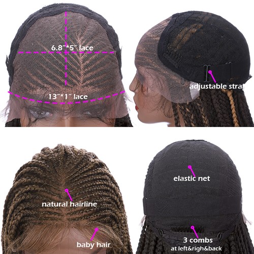Lace Front Hand Braided Updo Bun Cornrow Braids Women Wigs Long Hair 35" African - Picture 28 of 142