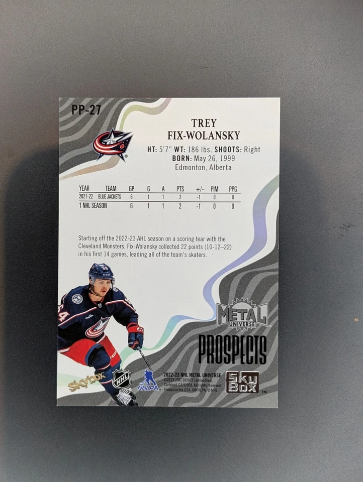 2022-23 Skybox NHL Metal Universe Trey Fix-Wolansky Blue Premium Prospects #PP27 - Image 2 of 2