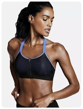 Victoria's Secret VSX Knockout Front-Close Sports Bra Mesh Black Blue - Sz 32D