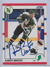 Hockey Card IP auto AARON BROTEN 1990-91 Score Minnesota North Stars