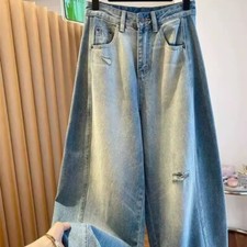 Women Baggy Ripped Jeans Vintage Denim Pants Wide-leg Harem Trousers Loose Party