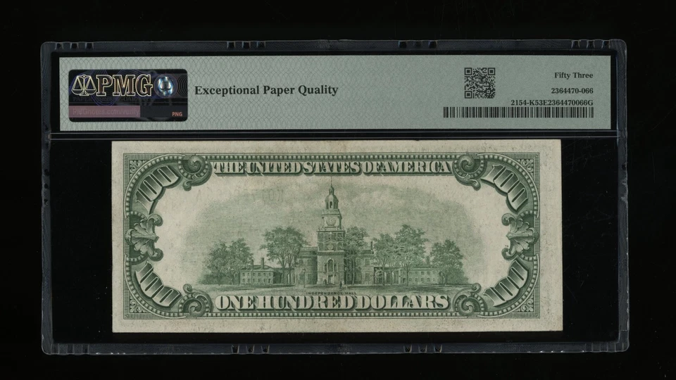 DBR 1934-B $100 Dallas Vinson Fr. 2154-K PMG 53 EPQ Serial K01769065A - Image 2 of 2