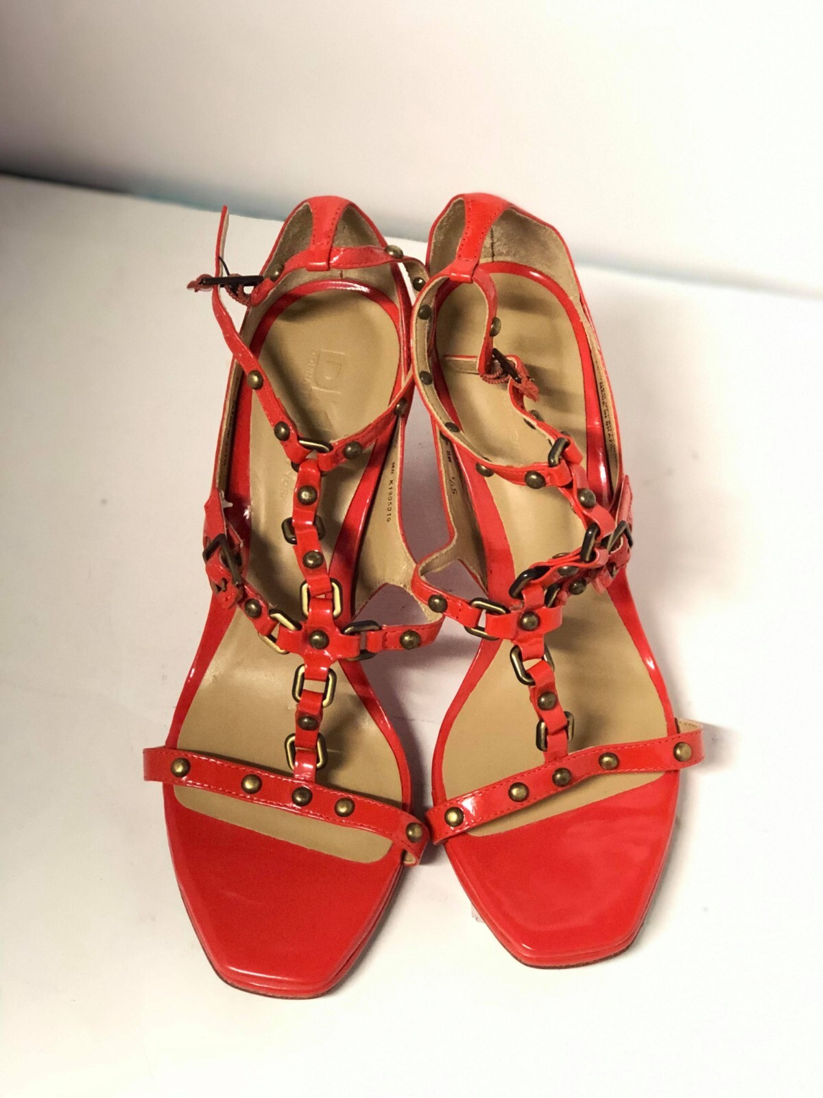 DKNY Orange T-Strap Sandal Heels Size 5.5 $255 #68 TRY ON