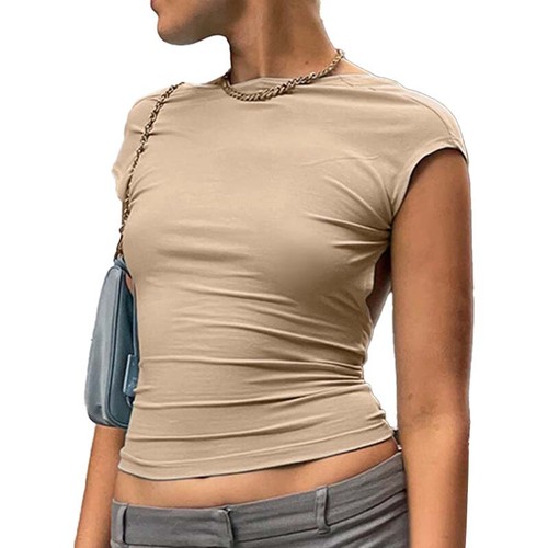 Mujeres Sexy Espalda Sin Espalda Manga Corta Top Recortado Camisetas Prendas para el torso Años 90 circonita - Imagen 4 de 10