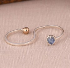 Double Finger Adjustable Ring With Kyanite Sterling Silver Gemstone Ring For Her