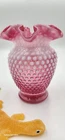 Fenton CRANBERRY HOBNAIL OPALESCENT 6” Double Crimped Vase